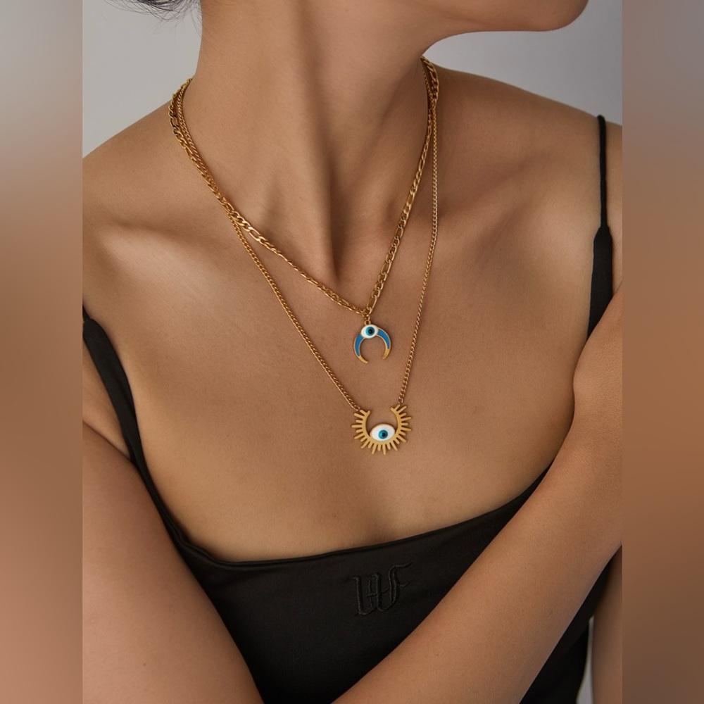Gold Evil Eye Necklace Set